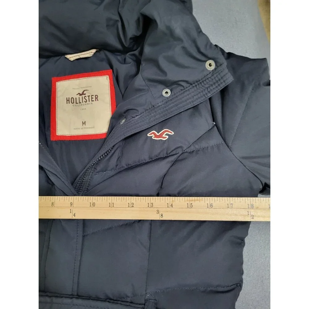 Hollister Puffer Coat Full Zip Hooded Blue Young Women's M Y2K Down, Polyester - Picture 3 of 12
